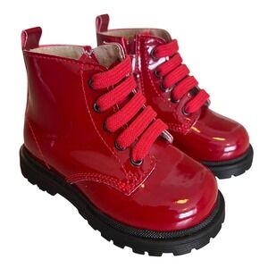 Nero Giardini Junior Red Patent Leather Combat Boots Toddler Baby Size 20 4.5
